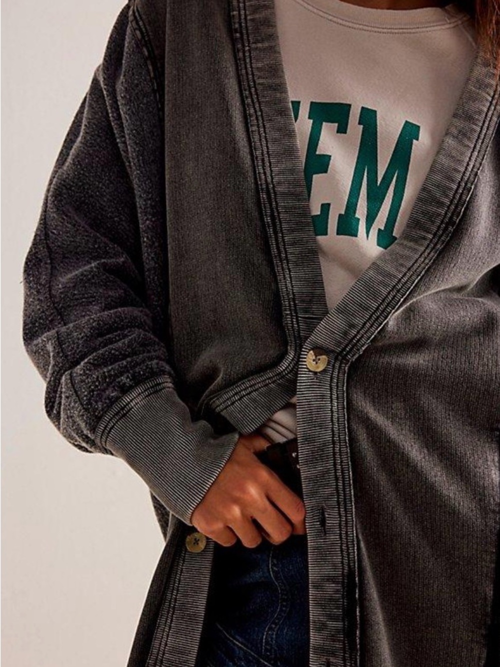 We The Free Washed Charcoal Relaxed cardigan